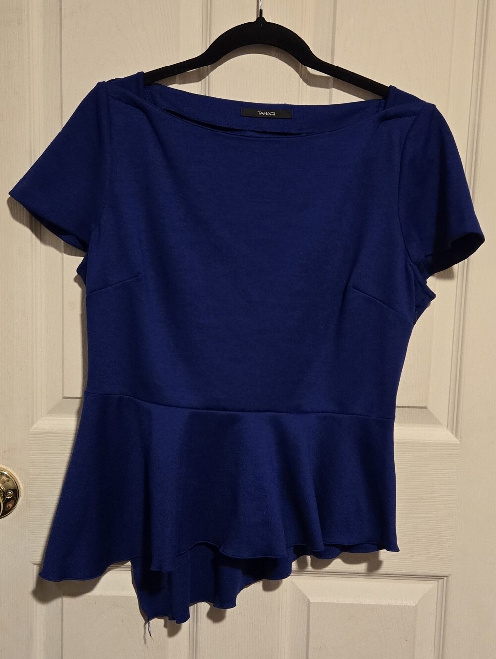 Tahari Cobalt Peplum Short Sleeve Top